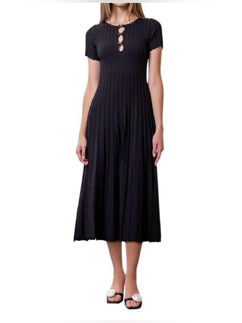 Moon River Front Bow Detail Black Knit Midi Dress Size Medium